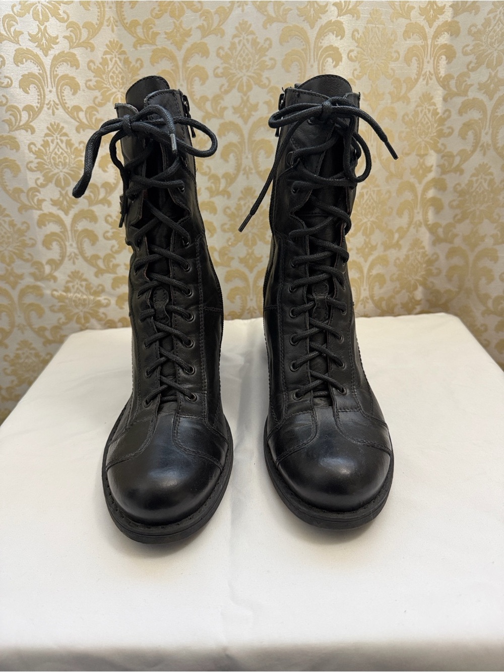 Nero Giardini Italian Black Leather Lace-Up Combat Boots Edgy Grunge Size 39